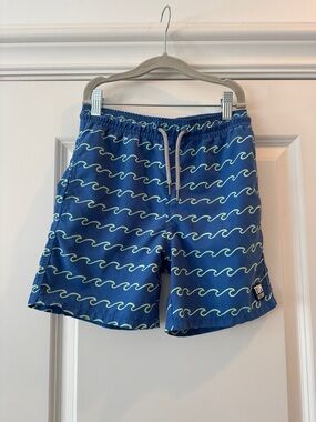 Tom & Teddy Navy Swim Shorts with Lime Wave Accents